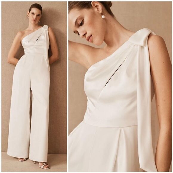 AMSALE Lottie LW194 One-shoulder Jumpsuit Ivory size 8 NEW $550 - Picture 3 of 10